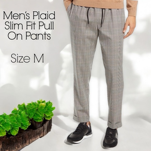 H&M Men’s Plaid Slim Fit Pull On Cuffed Pants - Picture 16 of 16
